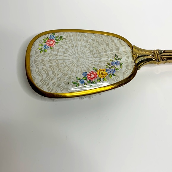 Vintage Hairbrush | Gold Accented Floral Designed Elegant Vanity Piece Grooming - Picture 2 of 9